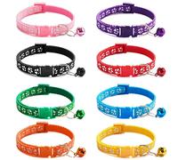 8 PCS Puppy Collars Adjustable Puppy Id Collar Small Whelping Collars Puppies Breakaway Dog Collar Colourful Multipack Cat Collars Reflective Kitten Collar Paw Print Collar with Bell for Small Dog