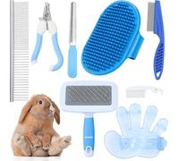 8 PCS Rabbit Grooming Kit Professional Small Pet Tools Include Shedding Slicker Brush Bath Glove Nail Clipper Flea Comb -Sided All-in-One for Bunny Guinea Pigs Hamster