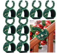 8 Pcs Railing Protection Christmas Garland Ties, Green Decorative Banister Garlands Hanger, Adjustable Banister Protective Padded Faux Pine Stems Garland Ties for Staircase Wreath Home Holiday Decor