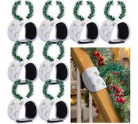 8 Pcs Railing Protection Christmas Garland Ties, White Decorative Banister Garlands Hanger, Adjustable Banister Protective Padded Faux Pine Stems Garland Ties for Staircase Wreath Home Holiday Decor