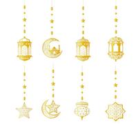 8 Pcs Ramadan Eid Mubarak Decorations, Shining Gold Star Moon Lantern Hanging Streamer Banners Ramadan Hanging Golden Islamic Star Moon Lantern for Islam Festival Party Supplies Indoor Outdoor Home
