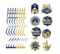 8 Pcs Ramadan Mubarak Decorations, Eid Mubarak Hanging Black Gold Swirl Star Moon Lantern Ceiling Foil for Eid Al-fitr Party Holiday Decorations Supplies