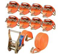 8 PCS Ratchet Tie Down Straps 6m x 38mm, 4408lb Break Strength, Heavy Duty Lashing Strap, Bearing 2000KG Securing Straps with Handle and Metal J Hook for Trucks, Cars, Motorcycles