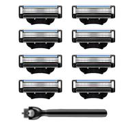 8 Pcs Razor Blades Refills Blade Replacement with Double Lubrication Strip Handles Shaving Manual Shaver Blade (With 1 Handle)