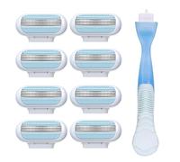 8 Pcs Razors Women Blades Refills With 1 blue handle, Compatible with Gillette Venus Womens Razors, 3 Layer Blade & Pivoting Head, Washable Easy to Replace Razor Blades Women with Sensitive Skin