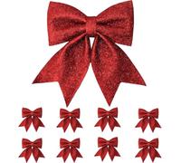 8 Pcs Red Christmas Tree Bows, 15x12cm Felt Xmas Bows for Party | Classic Xmas Decorative Bows with Glitter, 15x12 CM, reusable felt Xmas bows for tree, gift, wedding party decoration. 8 pcs.