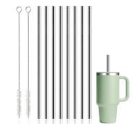 8 PCS Replacement Metal Straws Drinking for Stanley Iceflow Flip Straw 0.89L/30oz, 21.5cm Stainless Steel Straw with 2PCS Brush,for Stanley Flip Straw Water Bottle(Only Fit Iceflow 30oz Original Lid)