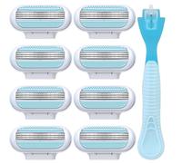 8 PCS Replacement Razor Blades for Gillette Venus Women's Razor Blade Refills with Blue Handle Extra Smooth 3 Layer Blade & Pivoting Head Razors Effortless Glide for Shave Bathroom Travel Beach Party