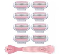 8 PCS Replacement Razor Blades Refills for Gillette Venus 1 PC Handle Women Razor Set 3 Layer Blade Pivoting Head Extra Smooth Shaving Body Leg Armpit Hair Removal Washable (Pink)