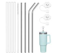 8 PCS Replacement Straws for Stanley 40oz, Bpa-Free Reusable Stainless Steel & Silicone Stanley Cup Straw with Cleaning Brush and 2 Straw Covers for Stanley Adventure Travel Tumbler