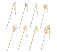 8 Pcs Retro Gold Long Hair Sticks Pins with Pendants Decorative Vintage Pearl Metal Hair Sticks Chinese Hanfu Glitter Accessories Hair Chopsticks for Women Chinese Hair Sticks