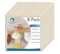 8 PCS Reusable Cheesecloth, Grade 100, 20x20 Inch Hemmed Cheese Cloth for Straining Craft, 100% Cotton Unbleached Cloth Strainer for Cooking, Baking, Juicing, Cheese Making
