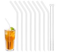 8 Pcs Reusable Clear Silicone Drinking Straws Large Straws for Smoothies with 2 Cleaning Brushes Long Flexible Silicone Straws for 30 oz 20 oz Tumblers