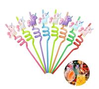 8 Pcs Reusable Drinking Straws - Unicorn Curly Straws for Kids, Plastic Straws, Hard, Colourful, Ideal for Children's Birthday Party Decoration, Accessories, Family Reunions, Gifts