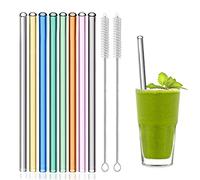 8 Pcs Reusable Glass Straws, 8"x8mm Eco-friendly Drinking Straws for Smoothies, Milkshakes, Tea, Juice, Cocktails - Multi-Color Mixed (8Pcs Straight)