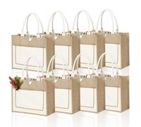8 pcs Reusable Jute Tote Bags Bulk with Handles, 16.53 x 12.63 x 5.53 inch Natural Gift Burlap Tote bags Bulk for Grocery Shopping Weddings Travel Beach,Bachelorette Parties & DIY Embroidery