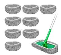 8 PCS Reusable Microfiber Mop Pads for Swiffer Washable Wet & Dry Use Chenille Replacement Colths for All Surface Hard Floors (Grey)