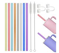 8 Pcs Reusable Plastic Straws for Stanley Cup, 30cm Plastic Straws with Straw Stopper, Reusable Straw, Colorful Straws with 2 Cleaning Brushes for Tea, Juice, Coffee, Milkshakes(11.8inch, 8 Color)