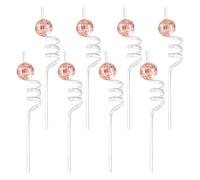 8 Pcs Reusable Straw Drinking Replacement Straws Spiral Milkshake Straw with Mirror Decorated Disco Balls for Cocktail Smoothie Cold/Hot Juice Bar Pub Summer Party Supply Bent Straws (Rose Gold)