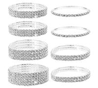 8 Pcs Rhinestone Stretch Bracelet for womens, Alloy Rhinestone Bracelets Adjustable Size, Stackable Rhinestone Bracelet Wedding Jewelry, Bridal Sparkly Wedding Jewelry for Women Girls Ladies