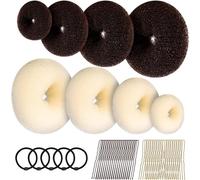 8 Pcs Ring Style Donut Bun Shaper with 40 Hair Pins, 5 Elastic Hair Ties, Beige Hair Buns Maker for Girls Women DIY Chignon Hair Styles Dancer Ballerina