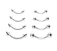 8 Pcs Rook Piercing Jewellery,Silver Steel Eyebrow Tongue Curved Conch Helix Barbell Bar Earrings Ring Nose Tragus Vertical Labret Lip Bars Kit,for Women Septum Body Belly Ear Cuff Piercings Bottom