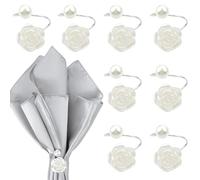 8 PCS Rose Pearl Napkin Rings Set,Flower and Pearl Napkin Buckle,Napkin Rings Holder, for Wedding Party Family Gathering Table Decorations