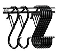 8 PCS S Hooks for Hanging Heavy Duty Large S Shaped Hooks Stainless Steel Metal Hanging Hook Black Utensil Hook with Safety Buckle for Kitchen Bathroom Garden Plants Closet Rod Lights Storage