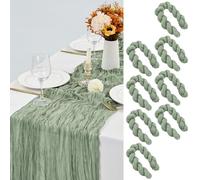 8 Pcs Sage Green Cheesecloth Table Runner 35"x120", 10FT Long Gauze Table Runner Boho for Wedding Reception Sheer Bridal Baby Shower Party Banquet Dining Rustic Table Decoration Tablecloth (90x300cm)