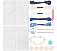 8 Pcs Sashiko Stencils Kit, 13x13cm Geometric Sashiko Stencils, Plastic Embroidery Templates, with Thimble Thread Tool 8 Pattern for Sewing Hand Quilting(13 * 13cm)
