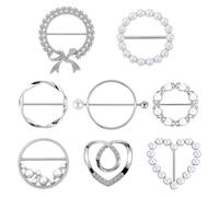 8 Pcs Scarf Ring Clip, Pearl Scarf Ring Buckle Clips, Clothing Rings Wrap Holder Metal Round Circle Shirt Clip Buckle T-Shirt Tie Clips for Women Tops Side Waist Tightener Cincher Knot Holder