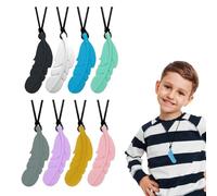 8 Pcs Sensory Chew Necklace Chew Toys for Autistic Children Chew Teether Necklace Chewelry Pendant Sensory Chew Toys Bundle for Kids with Teething, ADHD, Autism, Biting Needs(Feather Shape)