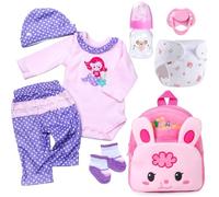 8 Pcs Set Reborn Baby Doll Clothes 22 Inch Outfit Accessories Purple Mermaid with Backpack for 17-22 Inch Reborn Doll Newborn Girl