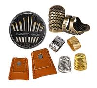 8 Pcs Sewing Thimble + 30 Pcs Sewing Needles, Finger Protector Fingertip Thimble Adjustable Metal Bronze Sewing Thimble Rings and Leather Coin Thimble for Needlework, Hand Embroidery Craft