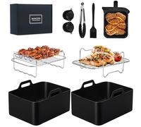 8 Pcs Silicone Air Fryer Liners for Ninja Dual Zone Air Fryer AF400UKCP AF400UK AF451UK DZ400UK, Reusable Non-Stick Basket Mats Accessories Set Compatible with Ninja Foodi MAX 9.5L Dual Zone, Black