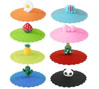 8 Pcs Silicone Cup Covers, 10cm/3.9inch Reusable Anti-dust Cup Covers, Food-grade Silicone Drink Glass Cup Lids, Cute Animal Shape Leak-Proof Cup Lid for Coffee,Mug, Drinking Glasses