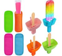 8 Pcs Silicone Popsicle Holders and Ice Pop Sleeves Set - No Drip Reusable Ice Cream Holders with Built-in Straw, Neoprene Freeze Pop Covers for Kids and Adults