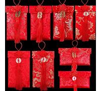 8 Pcs Silk Red Envelopes Chinese New Year Red Envelopes Lucky Money Red Pockets Chinese Red Envelopes Hong Bao Gift Card Envelopes for New Year, Spring Festival, Brithday, Wedding