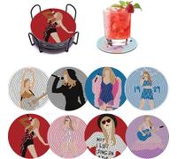 8 PCS Singer Diamond Art Coasters Kits, Pop Star Diamond Painting Coasters with Holder Set of 8, DIY Drink Coasters Art Crafts Supplies for Adults Cup Mat for Home Decor House Warming Gifts Non-Slip