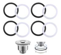 8 PCS Sink Plug Rubber Seal, 110mm Sink Waste Seals, O Ring Seal Black Rubber and White Sponge Gasket Washers Bath Seal Set, for Toilet Drain Kitchen Sink Basket Strainer Waste Bathroom