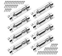 8 PCS Sliding Bolt Latch Lock, 3 Inch Door Security Slide Latch Lock Stainless Steel Lock Barrel Bolt for Bathroom Bedroom Shed Garden (Silver)
