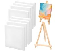 8 PCS Small Canvases for Painting - 10x10cm Blank Art Canvas with 1 Mini 9x16cm Canvas Easel, Ideal for Acrylic, Oil, Watercolor & DIY Art Projects