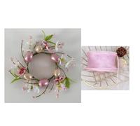 8 PCS Small Easter Wreaths for Kitchen Cabinet Mini Artificial Easter Egg Flower Wreath for Front Door Spring Summer Hanging Wreath with Pink Ribbon Berry for Home Porch Wall Window Farmhouse Decor