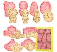8 Pcs Space Themed Cookie Cutters Plastic Cookie Shapes Cutters Cartoon Fun Cookie Mold for Making Biscuits Icing Biscuits and Pastries and Other Decorations