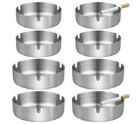 8 Pcs Stainless Steel Ashtray Set,Round Portable Cigarette Ashtray Diameter 8/10cm Ash Trays with 3 grooves,Metal Ashtrays for Indoor and Outdoor,Home and Office