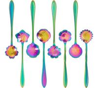 8 Pcs Stainless Steel Flower Coffee Spoons Set - Multipurpose Tea, Sugar, Ice Cream & Dessert Stirring Spoons with Elegant Petal Design (Rainbow, 8Pcs)