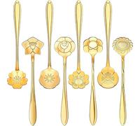 8 Pcs Stainless Steel Flower Coffee Spoons Set - Multipurpose Tea, Sugar, Ice Cream & Dessert Stirring Spoons with Elegant Petal Design (Gold, 8Pcs)