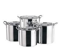 8 Pcs Stainless Steel Premium Stock Pot Set | 8 | 12 | 16 | 20 Smooth Mirror Finish Silver Cookware Pot Riveted Handles Home Kitchen Catering Chef Healthy Food Cooker UK Free P&P