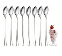8 Pcs Stainless Steel Spoons Long Handle, 19.5cm Long Premium Coffee Spoons for Iced Tea Milk Shake Ice Cream Sundeas Cool- Elegant Long Handled Teaspoons for Home and Cafe