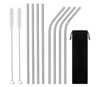 8 PCS Stainless Steel Straws, YOCZOX Eco-Friendly Reusable Metal Straws 10.5" with 2 Cleaning Brush & Pouch for 20oz/ 30oz Tumblers Rumblers Mugs, Smoothie, Milkshake, Cocktail, Hot Drinks